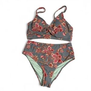 Cupshe New Floral Wrapped Bikini Top & High Waisted Bottoms Set